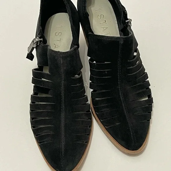 1.State Women's Black Pointed Strappy Ankle Bootie Suede Shoes blocked heel sz 6 - Picture 5 of 16
